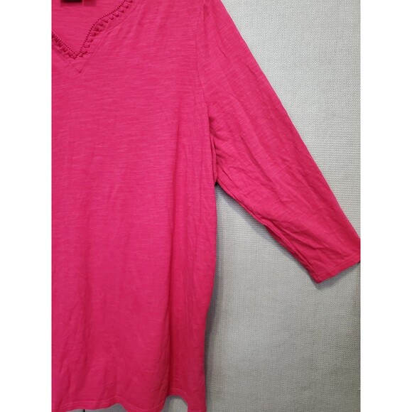 Chico's Red Cotton Embroidered Notch Neck 3/4 Sleeve T-Shirt Size 2 Large - Picture 2 of 8